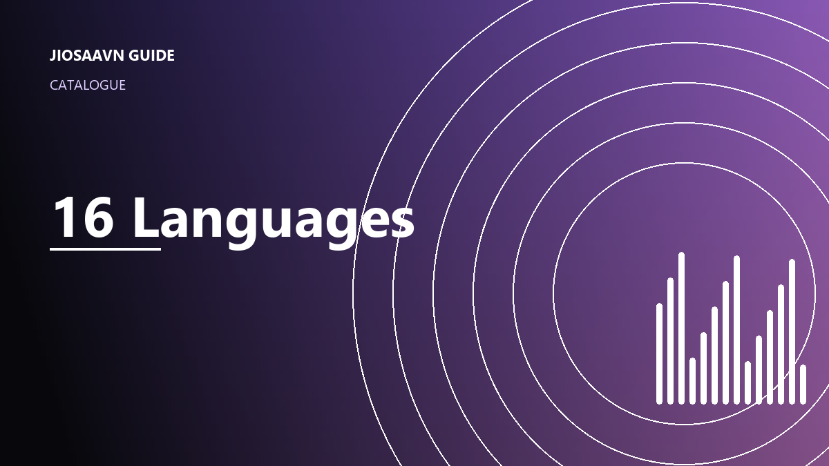 JioSaavn 16 languages catalogue illustration with multilingual typography